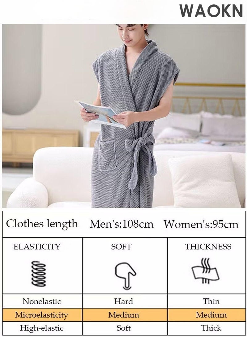 WAOKN Women's Bath Robe, Wearable Bath Towel with Side Pocket Wrap Shower Wrap Towel Dress Bathrobe Waffle Spa Towel Robes with Adjustable Closure Quick Dry Lightweight Cover Up - Image 3