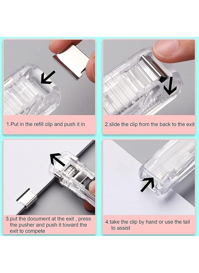 erorex - Portable Stapler 2 Pcs With 100 Pcs Binder Clips Multifunction Paper Storage Artifact Creative Free Of Punching File Binding Clamp Mini Handheld Binder Snack Sealing Binding Clip - Image 1