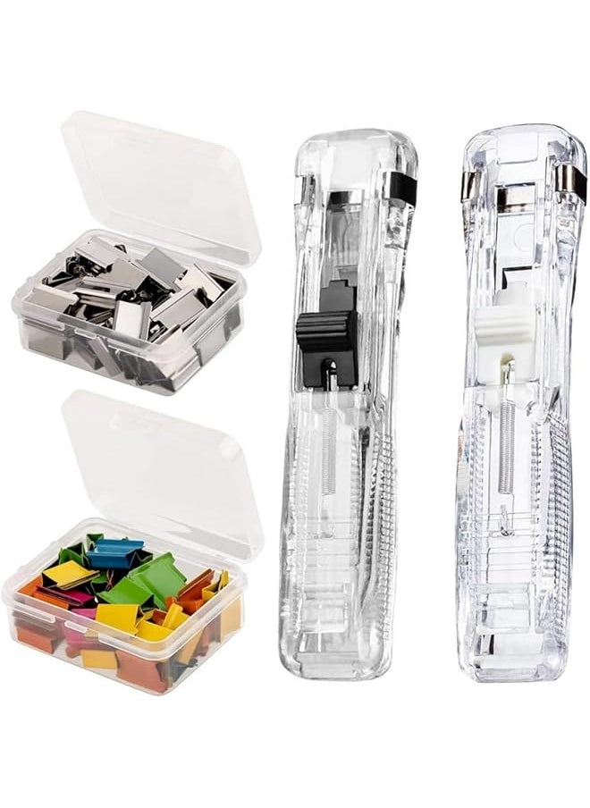 erorex - Portable Stapler 2 Pcs With 100 Pcs Binder Clips Multifunction Paper Storage Artifact Creative Free Of Punching File Binding Clamp Mini Handheld Binder Snack Sealing Binding Clip - Image 1