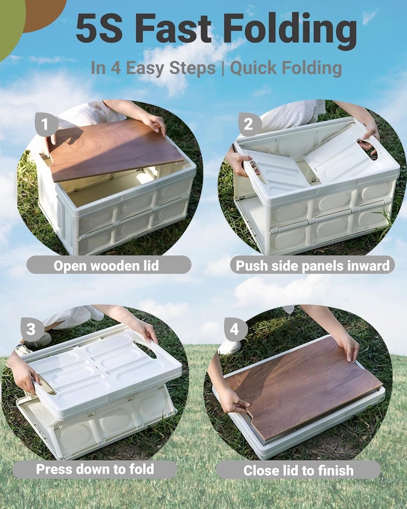 BovcTrraann 30L Collapsible Picnic Basket Foldable Folding Camping Box with Lid and Handle Collapsible Storage Bin with Waterproof Fabric Plastic Waterproof Storage Basket for Camping Picnic Home Outdoor, White - Image 4