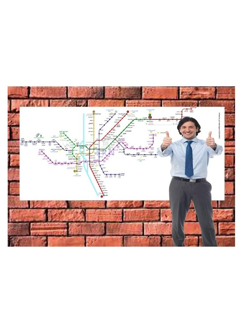 New subway map printed on large 90cm x 200cm premium paper! This new map includes all metro stations and lines in Egypt
