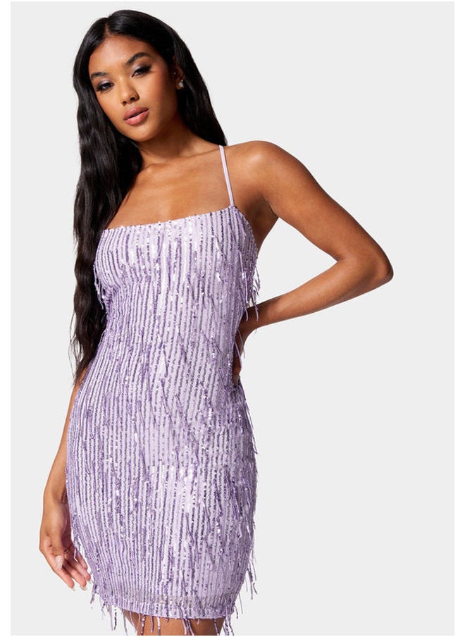 bebe LACE-UP BACK SEQUIN DRESS  - Image 1