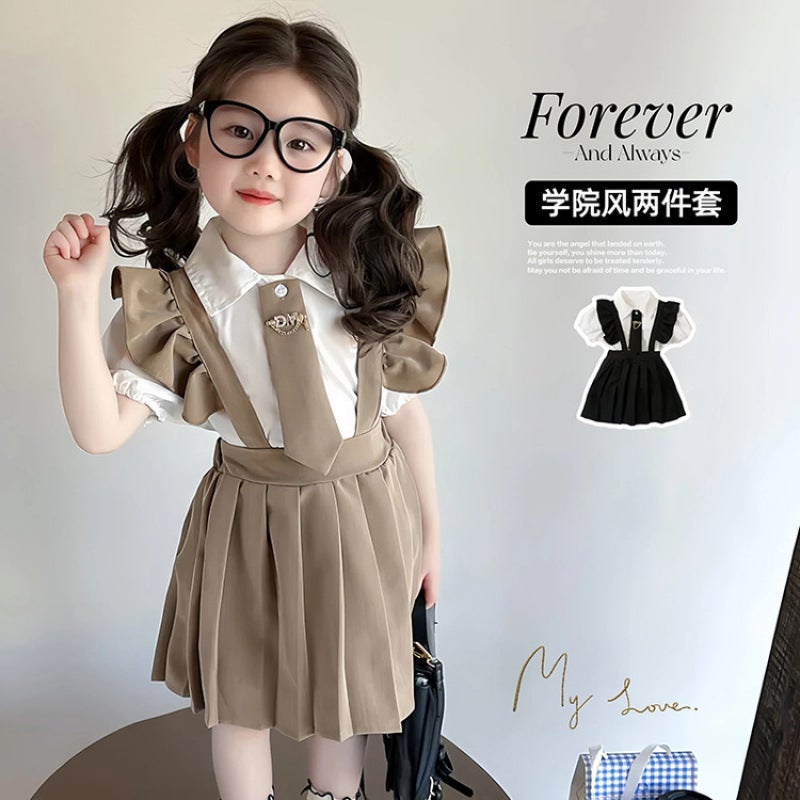 Girls Summer College Style Suspender Skirt Set Children Little Girls Casual Two-Piece Set Casual And Easiest For Match - Image 3