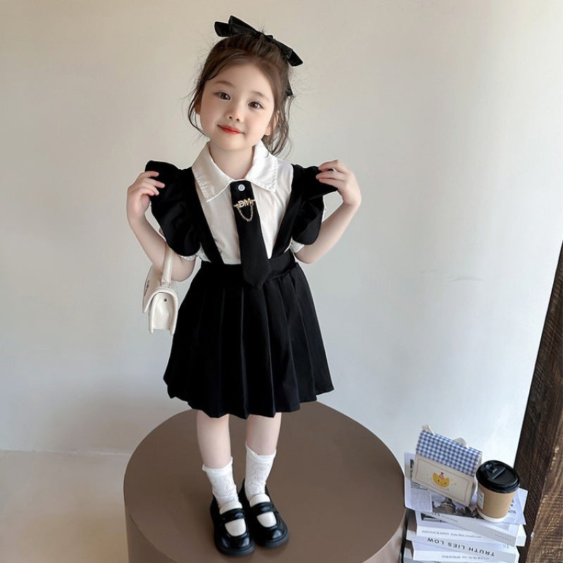 Girls Summer College Style Suspender Skirt Set Children Little Girls Casual Two-Piece Set Casual And Easiest For Match - Image 2