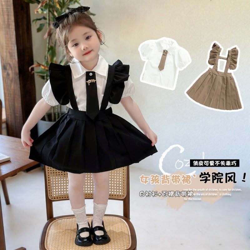 Girls Summer College Style Suspender Skirt Set Children Little Girls Casual Two-Piece Set Casual And Easiest For Match - Image 4