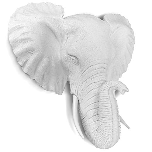 Wallcharmers WALL CHARMERS Mini White Faux Elephant Head Wall Hanging - 10" Faux Taxidermy Animal Head Wall Decor - Handmade Farmhouse Decor - Image 1