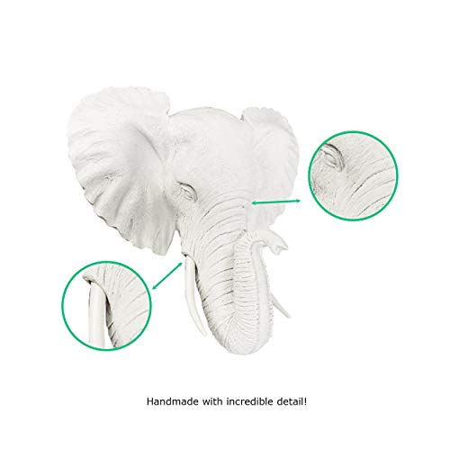 Wallcharmers WALL CHARMERS Mini White Faux Elephant Head Wall Hanging - 10" Faux Taxidermy Animal Head Wall Decor - Handmade Farmhouse Decor - Image 4