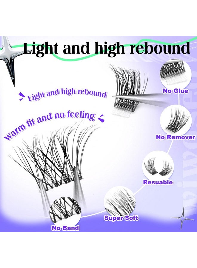 wiwoseo Self Adhesive Lashes Clear Band Lashes Clusters No Glue Needed Self Adhesive Lash Clusters Pre Glued Eyelash Clusters Press on Lashes Resuable Eyelash Extensions without Glue - Image 2