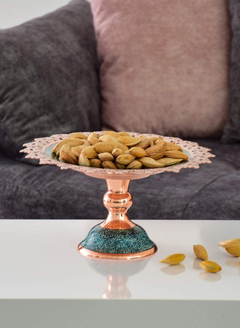 أغاجاني صينية تقديم حلويات شبكية من النحاس العتيق والفيروز  - Image 1