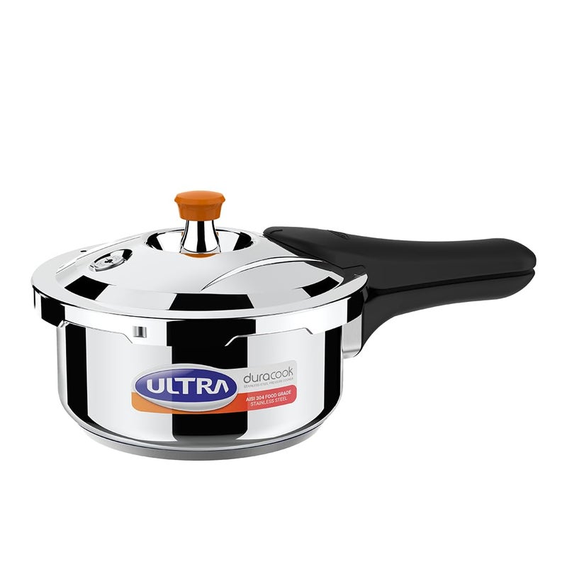 Ultra Duracook 2.L Stainlesssteel Outer Lid,Aisi 304 Food Grade Ss Pressure Cooker (2 Litre),Froth Collector,Spillage Control,Induction&Cooktop Compatible,Injection Moulded Bakelite Handles,Isi. - Image 1