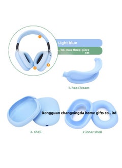 Suitable For Airpods Max Headset Bluetooth Headset Protective Cover For AppleSilicone Head Beam Ear Cap Set Three-piece Set-Color:Light Blue Three-piece Set-Model:Airpods Max Head Beam Sleeve + Shell + Inner Shell Suit