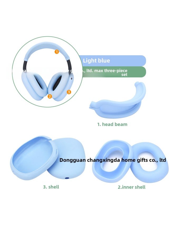 Generic - Suitable For Airpods Max Headset Bluetooth Headset Protective Cover For AppleSilicone Head Beam Ear Cap Set Three-piece Set-Color:Light Blue Three-piece Set-Model:Airpods Max Head Beam Sleeve + Shell + Inner Shell Suit - Image 1