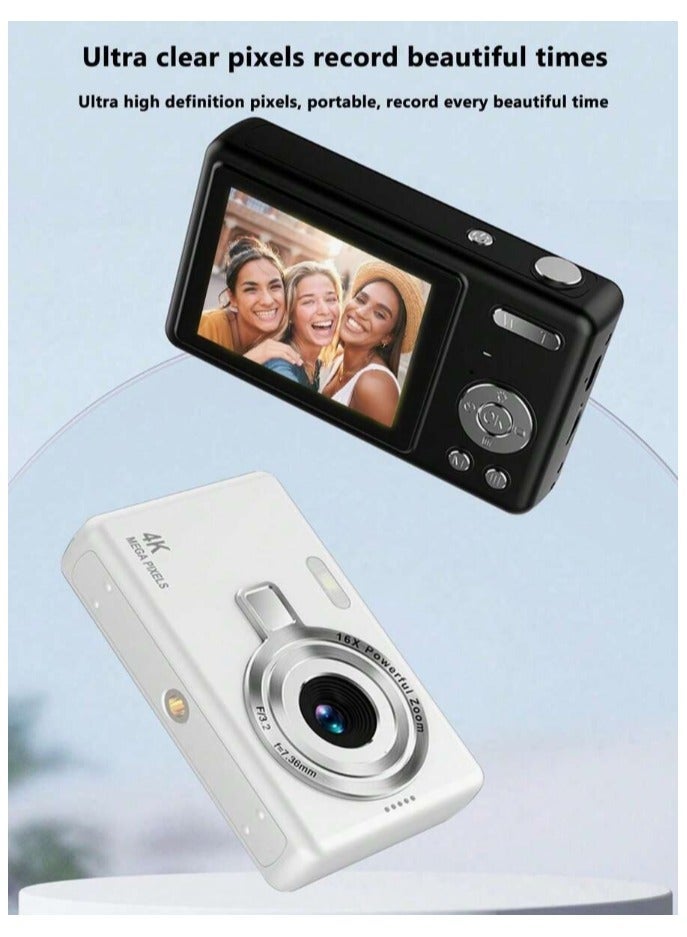 general Portable CCD digital camera for campus use, featuring 4K ultra-high-definition resolution and 96MP resolution, a 2.4-inch LCD screen, suitable for teenagers, electronic image stabilization, low Selfie delay, long battery life, and comes with a 32GB memory card/card reader. - Image 4