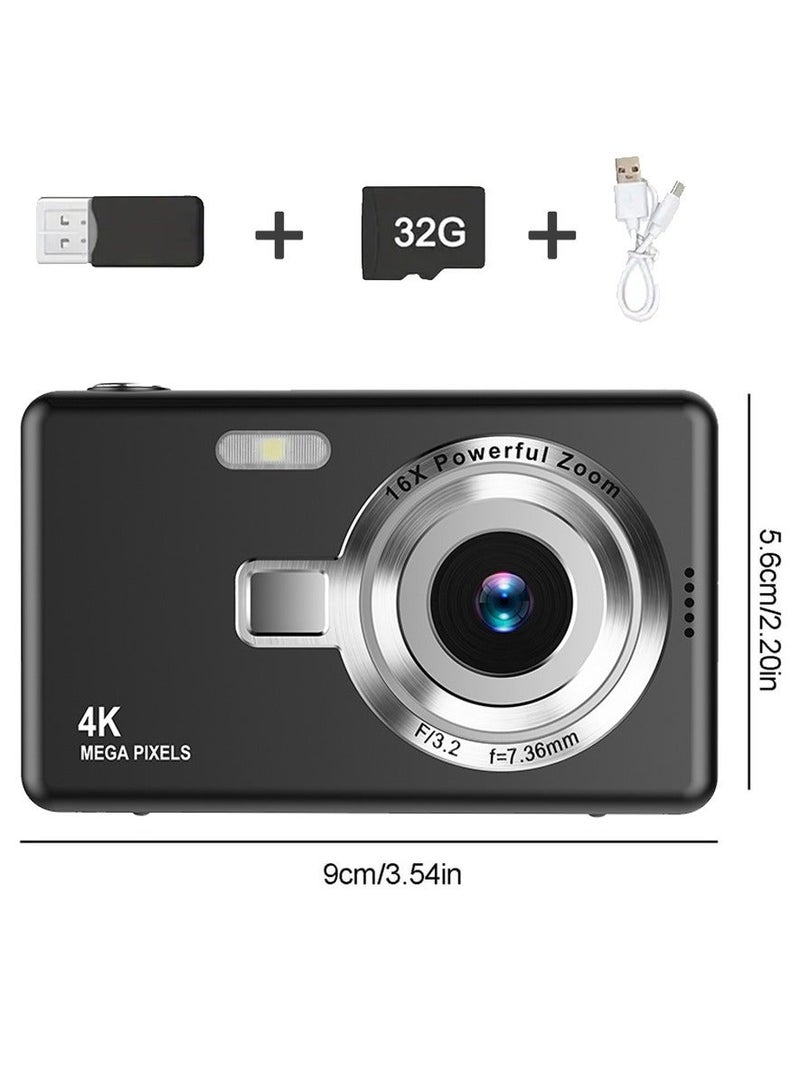 general Portable CCD digital camera for campus use, featuring 4K ultra-high-definition resolution and 96MP resolution, a 2.4-inch LCD screen, suitable for teenagers, electronic image stabilization, low Selfie delay, long battery life, and comes with a 32GB memory card/card reader. - Image 1