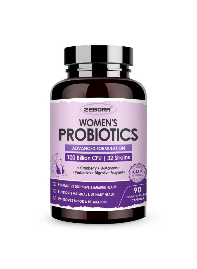 ZEBORA Probiotics for Women Digestive Health with Enzymes & Prebiotics 100 Billion CFUs| Vaginal Probiotics with D Mannose & Cranberry | Urinary Tract Health | Immune Support, 90 Capsules - Image 1