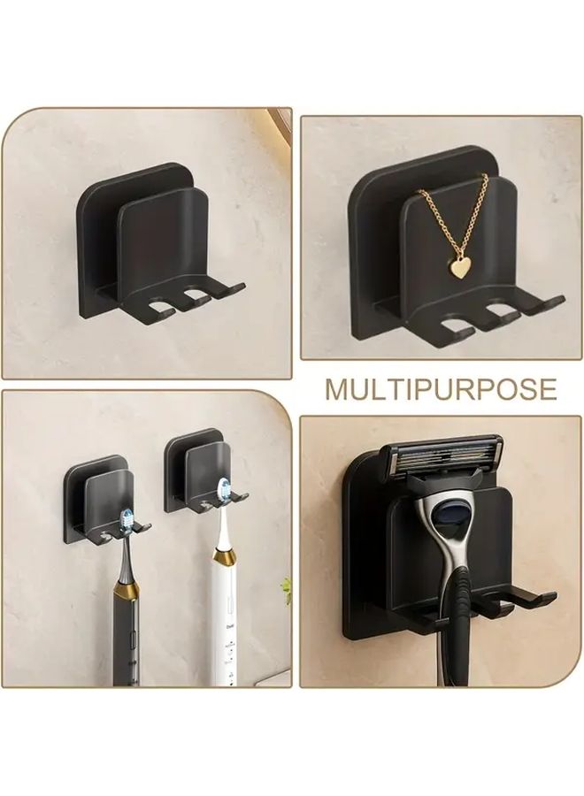 Black Self-Adhesive Aluminum Toothbrush Holder Wall Mounted No Drill Bathroom Organizer - Image 2