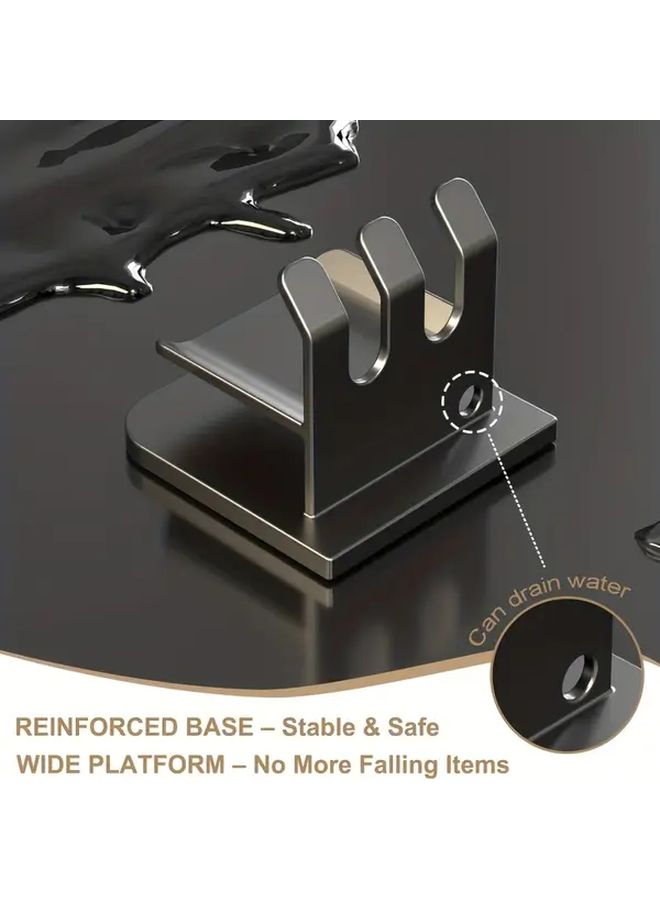 Black Self-Adhesive Aluminum Toothbrush Holder Wall Mounted No Drill Bathroom Organizer - Image 4