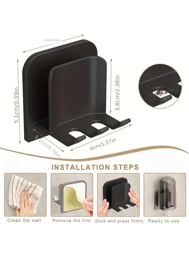 Black Self-Adhesive Aluminum Toothbrush Holder Wall Mounted No Drill Bathroom Organizer - Image 3