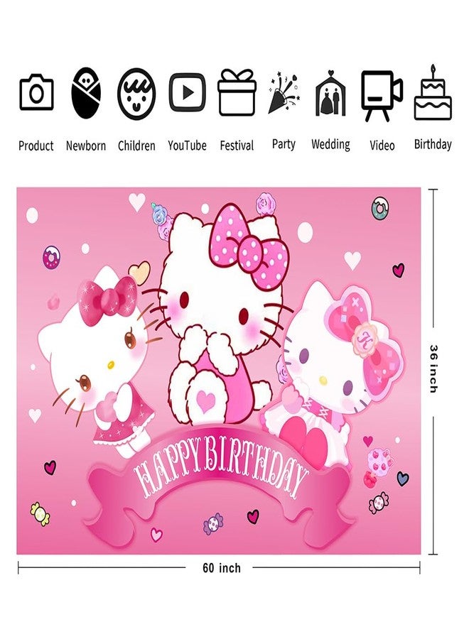 BNFUO Kitty Birthday Decorations,Girls Princess Happy Birthday Banner Backdrop for Kids Birthday Party Supplies (5x3ft) - Image 3