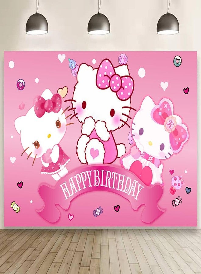 BNFUO Kitty Birthday Decorations,Girls Princess Happy Birthday Banner Backdrop for Kids Birthday Party Supplies (5x3ft) - Image 1