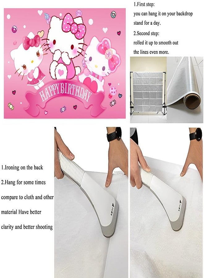 BNFUO Kitty Birthday Decorations,Girls Princess Happy Birthday Banner Backdrop for Kids Birthday Party Supplies (5x3ft) - Image 5