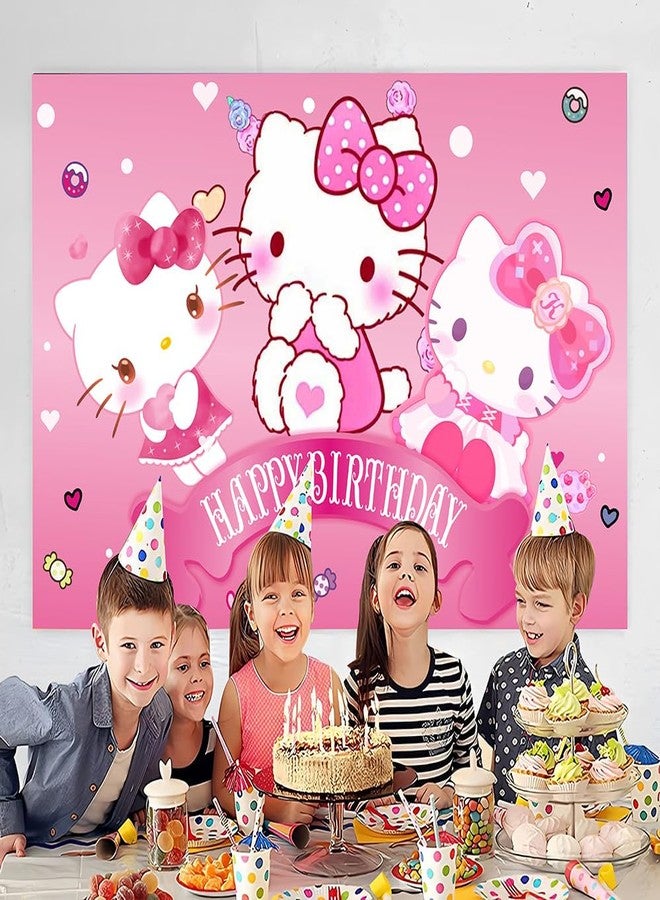 BNFUO Kitty Birthday Decorations,Girls Princess Happy Birthday Banner Backdrop for Kids Birthday Party Supplies (5x3ft) - Image 4