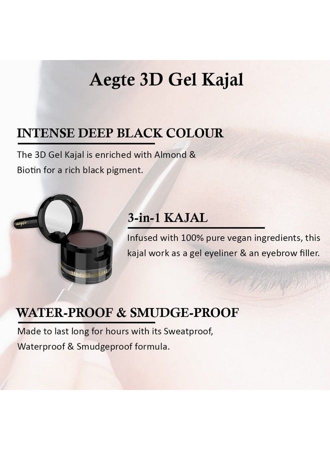 aegte Smudge Proof & Waterproof With Almond & Biotin 3D Gel Kajal (3 In 1 Kajalgel Eyelinereyebrow Filler Black And Brown Matte Finish)Matte Finish - Image 3