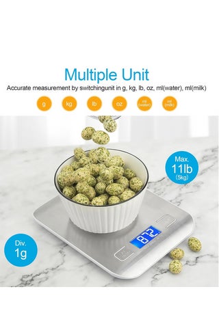 Food Scale, Electric Kitchen Scale, Weight Scale Grams and Ounces for Weight Loss, Baking, Cooking, Keto and Meal Prep, LCD Display, 304 Stainless Steel - view 2