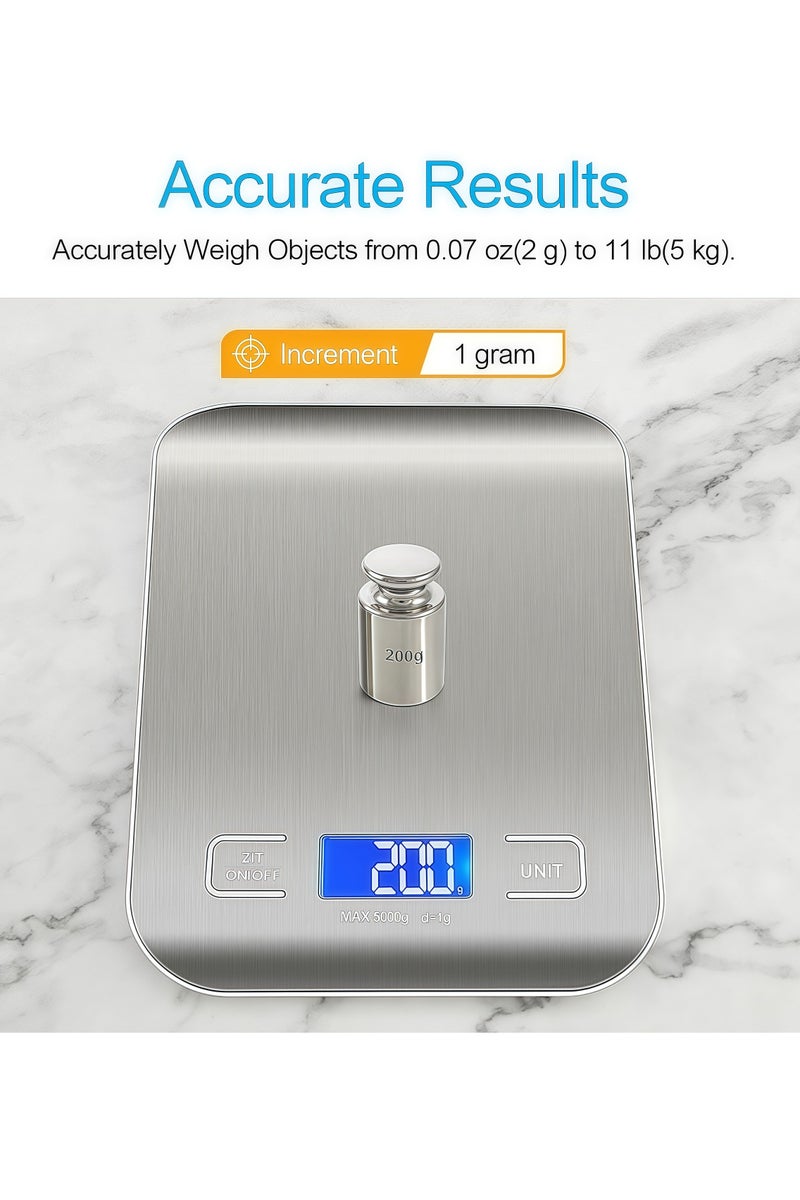 السيميا ميزان اكل,ميزان طعام,ميزان اكل الكتروني,ميزانميزان مطبخ, وزن بالجرامات والأونصات لإنقاص الوزن، والخبز، والطهي، والكيتو، وتحضير الوجبات، بشاشة LCD، مصنوع من الفولاذ المقاوم للصدأ 304 - Image 4