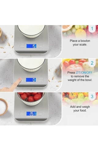 Food Scale, Electric Kitchen Scale, Weight Scale Grams and Ounces for Weight Loss, Baking, Cooking, Keto and Meal Prep, LCD Display, 304 Stainless Steel - view 5