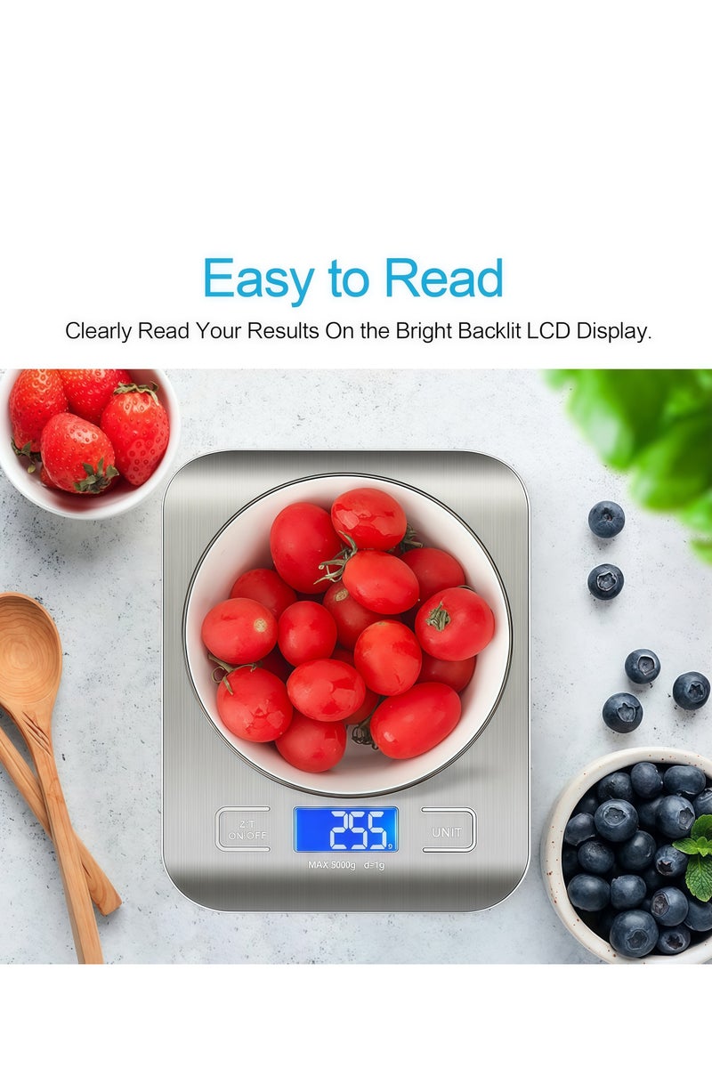 السيميا ميزان اكل,ميزان طعام,ميزان اكل الكتروني,ميزانميزان مطبخ, وزن بالجرامات والأونصات لإنقاص الوزن، والخبز، والطهي، والكيتو، وتحضير الوجبات، بشاشة LCD، مصنوع من الفولاذ المقاوم للصدأ 304 - Image 3