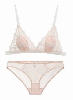 Breathable Triangle Cup Lace Bra And Panty Set Beige