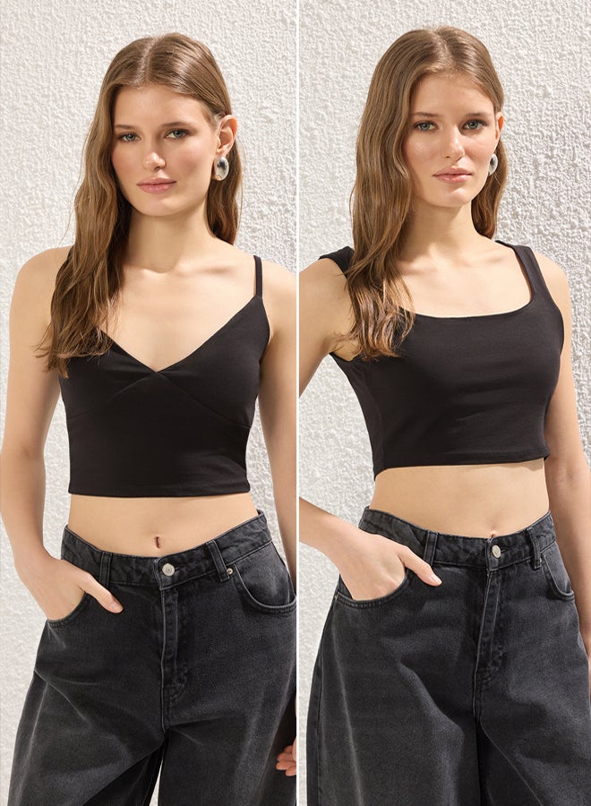 trendyol Black-Black Fitted/Fits Crop Flexible Knit Bustier - Image 2