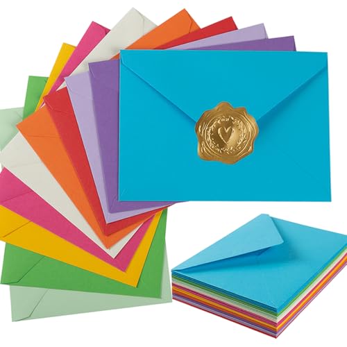 Toperd 50 Pack A7 Colorful 5x7 Invitation Envelopes with Gold Stickers for 5x7 Cards, Birthday, Weddings, Graduations, Greeting Cards, Baby Shower 5.24 x 7.24 Inches (Multicolor) - Image 1