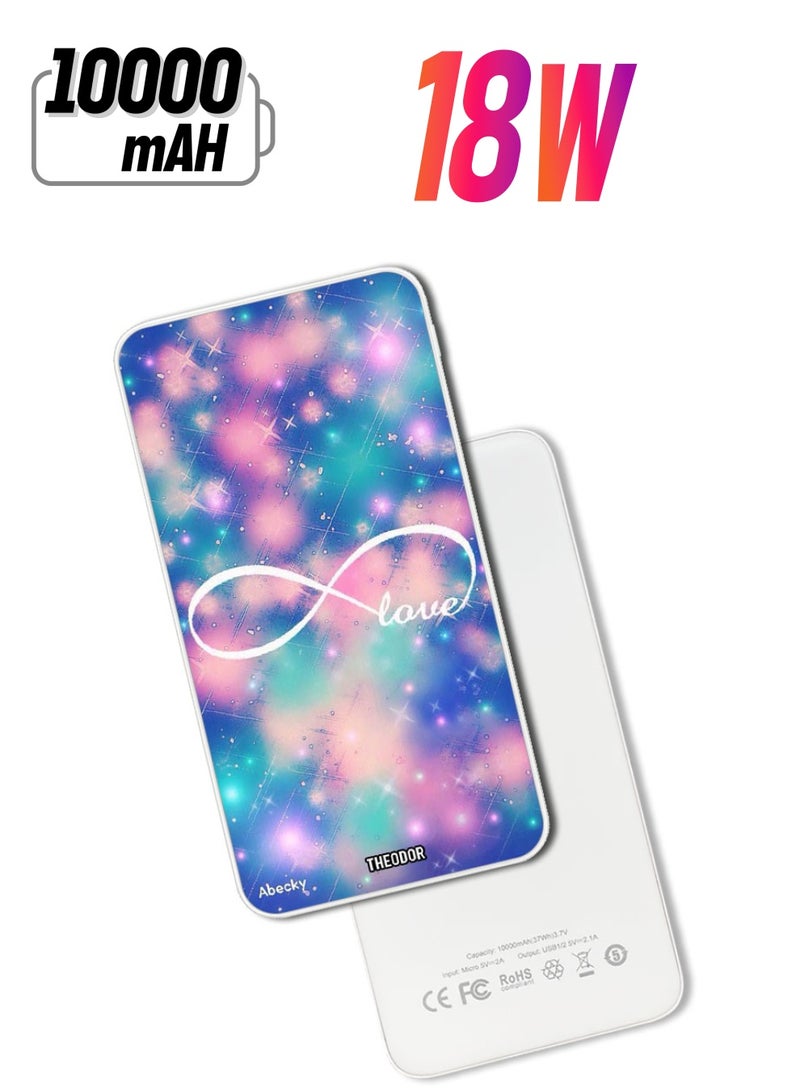 Theodor 10,000 mAh Super Fast Charging Ultra Compact Power Bank with Quick Charge & Power Delivery, Portable Charger For iPhone and Android Love Infinity - Image 1