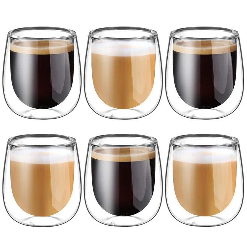glastal Double Walled Espresso Coffee Glass Cups Glasses Borosilicate Glasses for Tea Dessert 100ml 4oz Set of 6