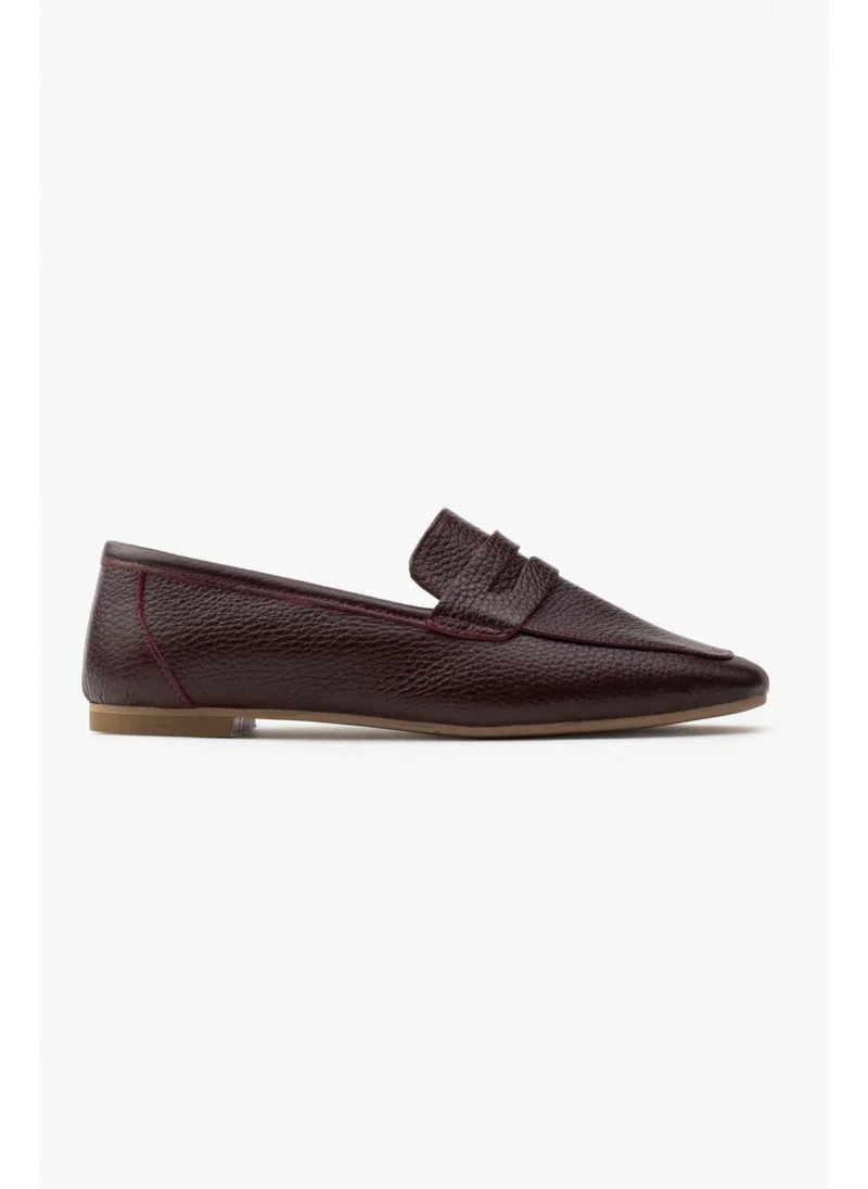 نيشانتاشي شوز Emma Claret Red Inside and Outside Genuine Leather Flat Sole Women's Ballerinas