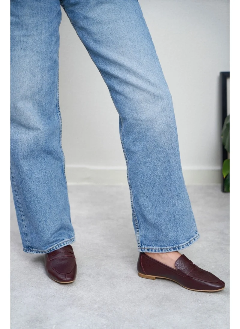 نيشانتاشي شوز Emma Claret Red Inside and Outside Genuine Leather Flat Sole Women's Ballerinas