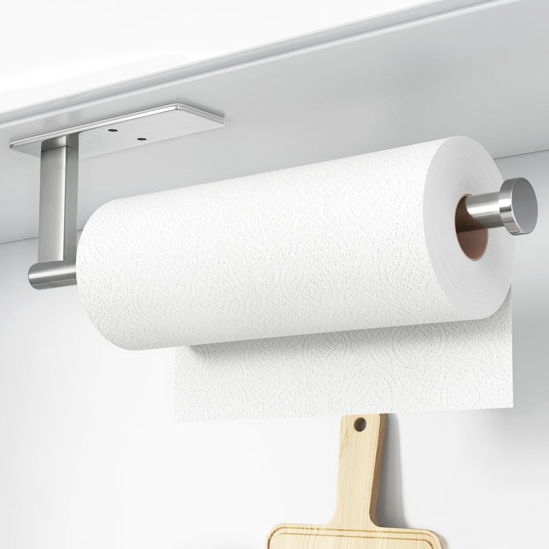 Paper Towel Holder Under Cabinet  SelfAdhesive or Drilling Kitchen Roll Holder Wall Mounted Towel Rack for Organization and Storage Stainless Steel Kitchen Paper Roll Holder