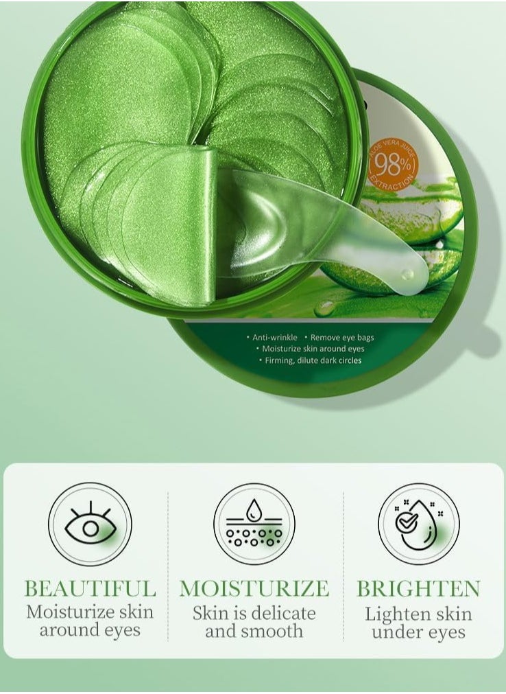 سادور 60PCS الألوة فيرا قناع العين، قناع العين التصحيح للهالات السوداء والانتفاخ، الألوة فيرا الكولاجين قناع العين مهدئا، يقلل من الانتفاخ والتجاعيد، يشد منطقة العين، مقتطفات طبيعية  - Image 4