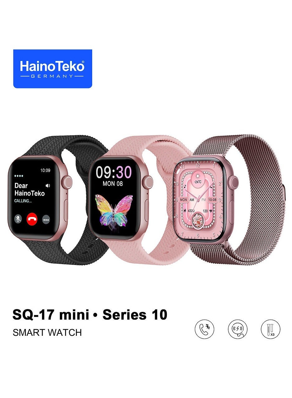 Haino Teko HainoTeko SQ-17 Mini Smart Watch AMOLED Display with 3 Interchangeable Straps Designed for Ladies Pink
