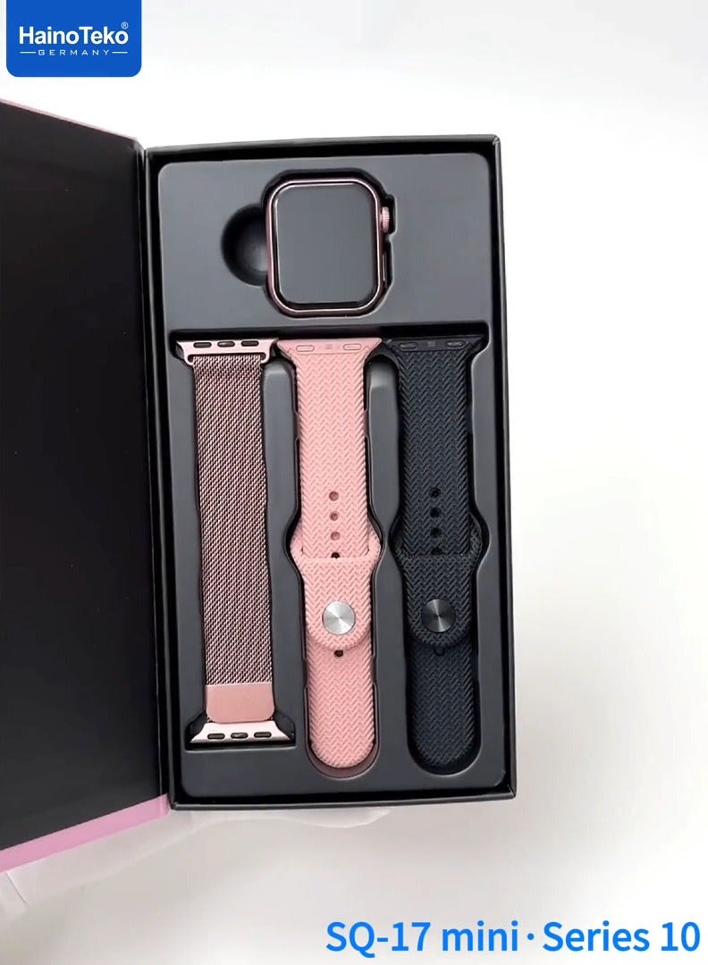 Haino Teko HainoTeko SQ-17 Mini Smart Watch AMOLED Display with 3 Interchangeable Straps Designed for Ladies Pink - Image 3