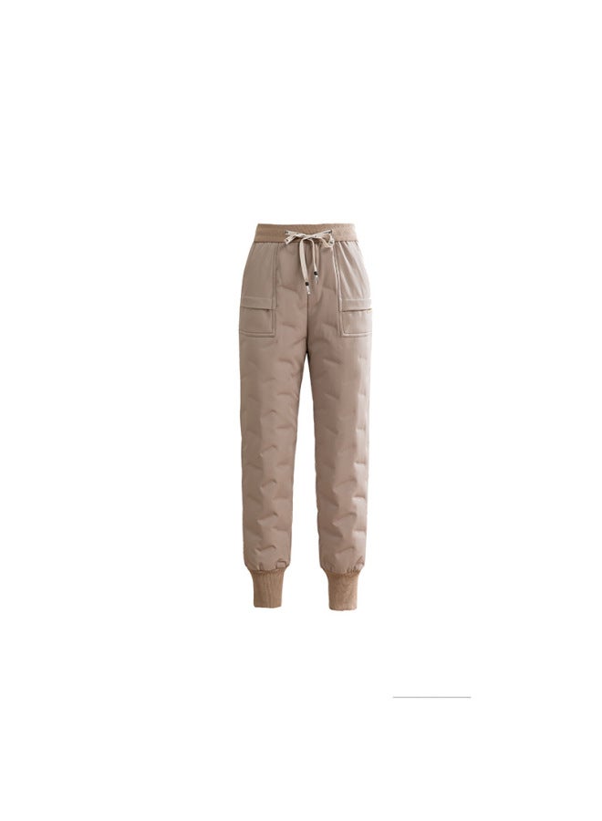 WINTER New Down Pants Women's Outer Wear High Waist Slimming Boots Pants Warm Casual Pants Khaki Duck Down Cotton Pants - Image 5