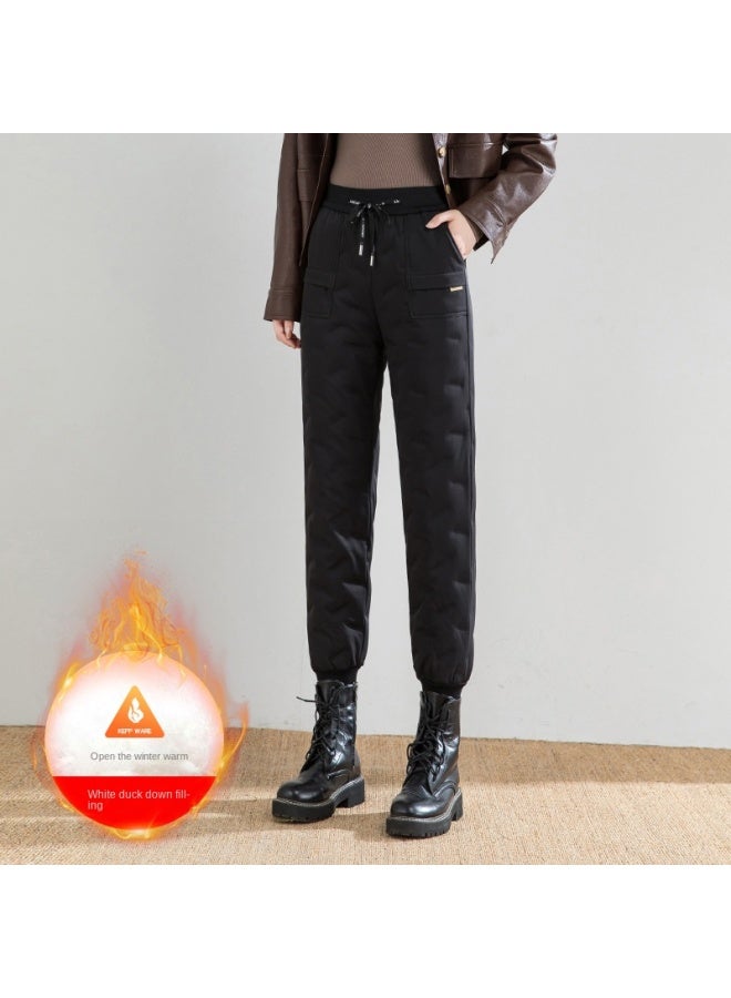 WINTER New Down Pants Women's Outer Wear High Waist Slimming Boots Pants Warm Casual Pants Khaki Duck Down Cotton Pants - Image 1