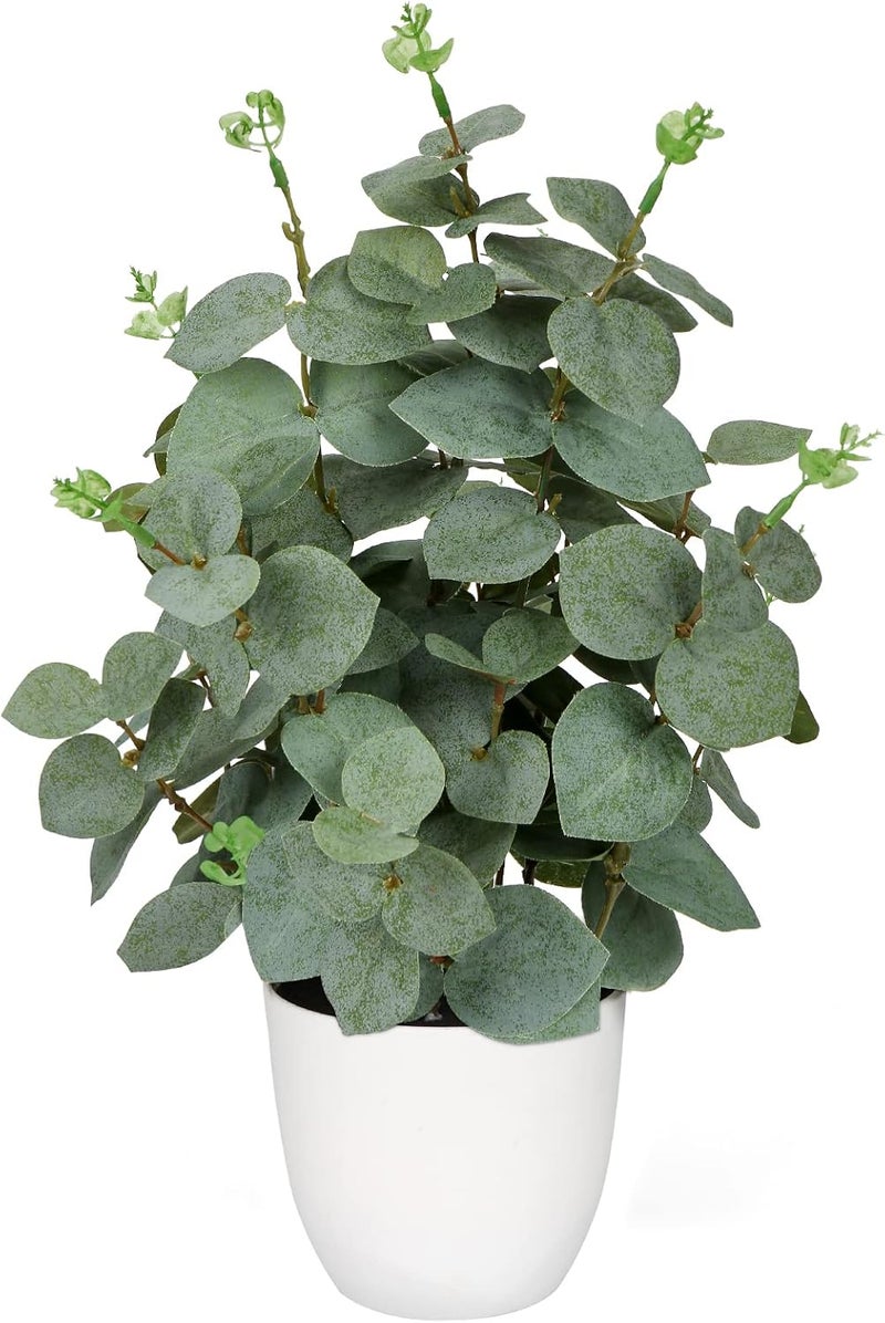 Villa Como 36cm Artificial Eucalyptus Plant in White Pot, Faux Potted Plant Greenery Modern Indoor Decor for Home, Office, Shelf, Bathroom - Image 1