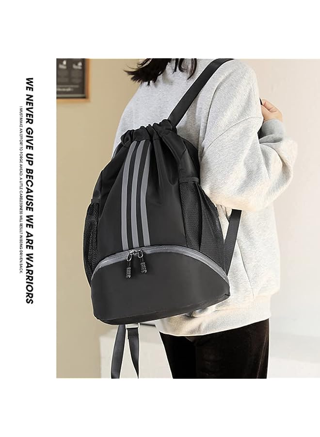 PROMASS Bag Backpack, Water-Resistant Sports Gym Sack Bag, Lightweight Training Gym sack String Bag with Waterproof Zipper Pocket and Water Bottle Holder, for Women Men Kid Student  - Image 3