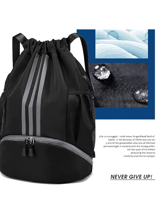 PROMASS Bag Backpack, Water-Resistant Sports Gym Sack Bag, Lightweight Training Gym sack String Bag with Waterproof Zipper Pocket and Water Bottle Holder, for Women Men Kid Student  - Image 2