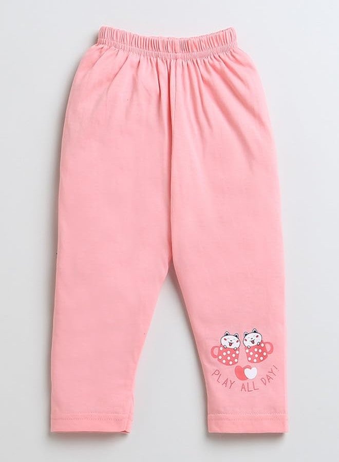 BUMZEE طقم فستان وبنطال ضيق من القطن بأكمام قصيرة باللون الوردي من BUMZEE للبنات، مناسب للأعمار من 18 إلى 24 شهرًا (Peb9617E-pnk) - Image 4