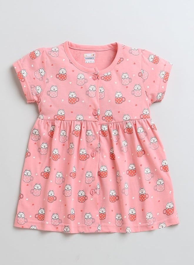 BUMZEE طقم فستان وبنطال ضيق من القطن بأكمام قصيرة باللون الوردي من BUMZEE للبنات، مناسب للأعمار من 18 إلى 24 شهرًا (Peb9617E-pnk) - Image 2