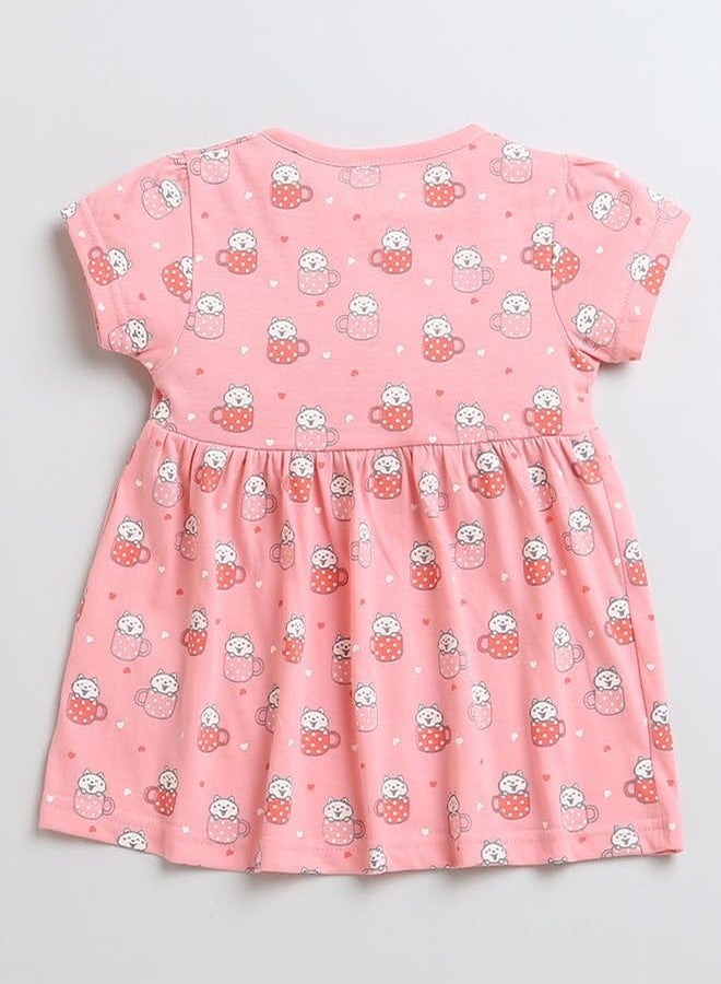 BUMZEE طقم فستان وبنطال ضيق من القطن بأكمام قصيرة باللون الوردي من BUMZEE للبنات، مناسب للأعمار من 18 إلى 24 شهرًا (Peb9617E-pnk) - Image 3